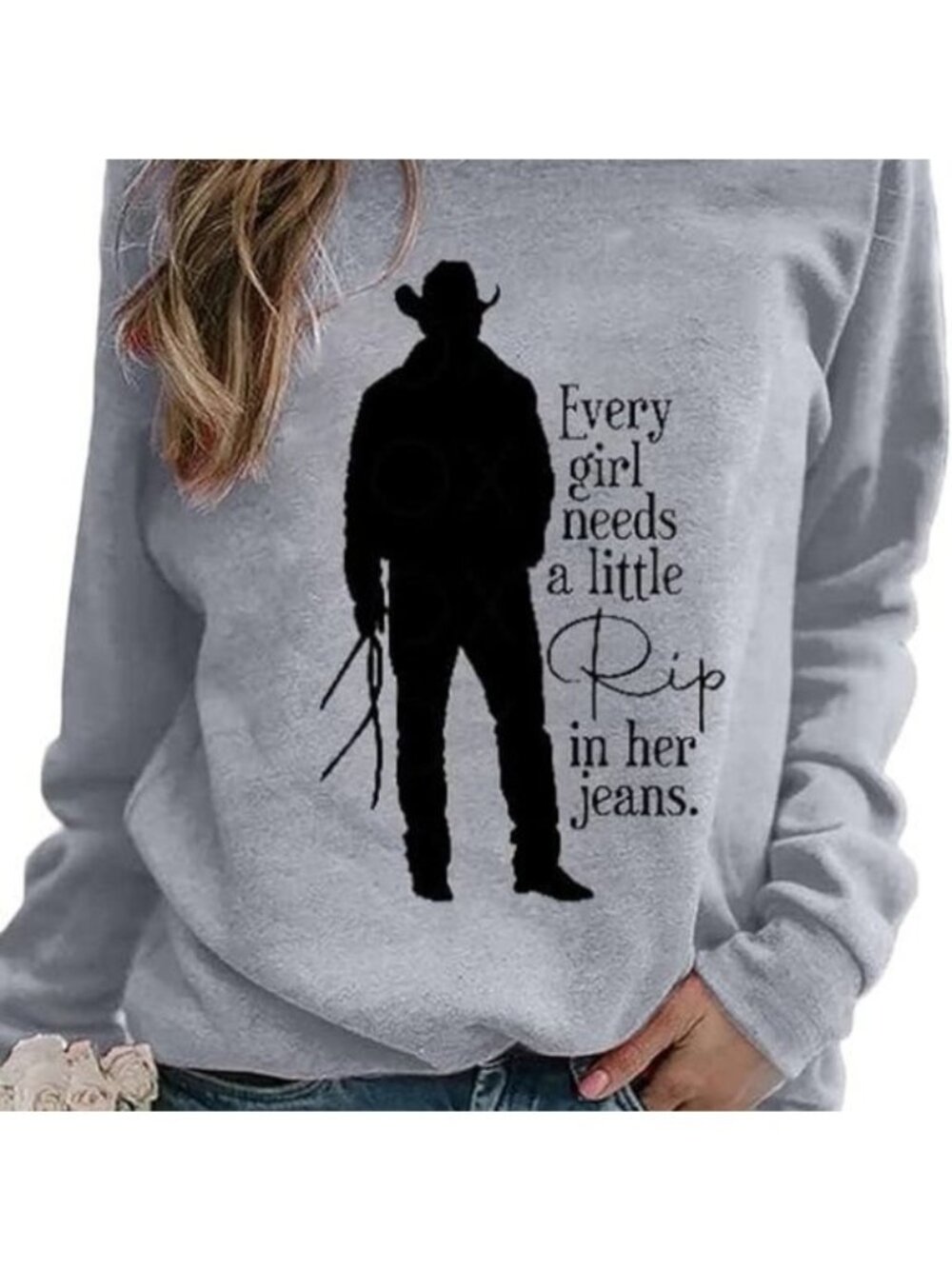 Every Girl Needs A Little Rip In Her Jeans Oversized Gray Sweatshirt Size Small